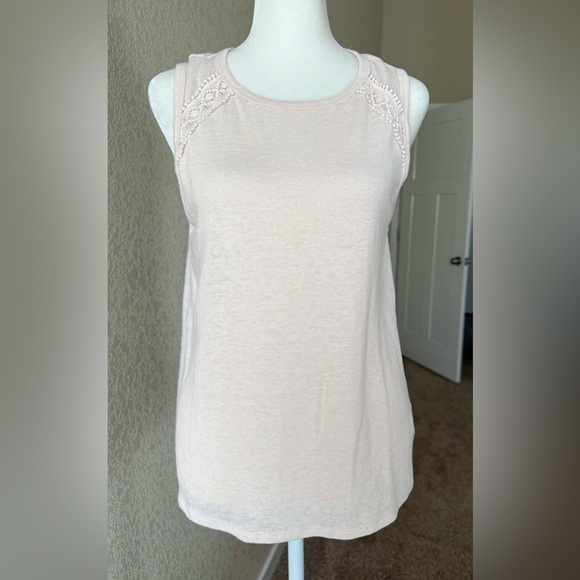 GAP Linen Blend Crochet Lace Tank Top, New Sheer Pink, Size XS - Picture 1 of 4